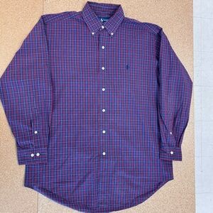 Ralph Lauren Men's Casual Yarmouth Plaid Shirt in Blue and Red